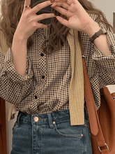 Vintage Langarm karierte Bluse